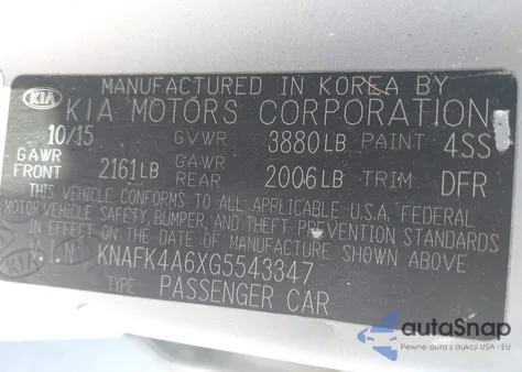 2016 Kia Forte Lx из США, поврежденный, VIN KNAFK4A6XG5543347